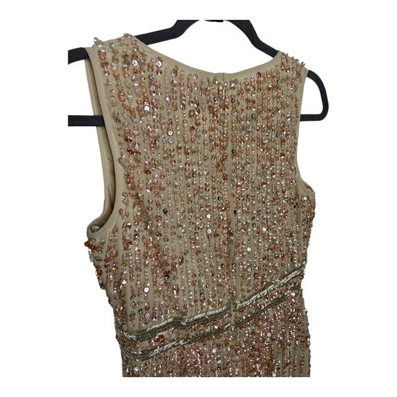 Mac Duggal 93606 Sequined Sleeveless V Neck Midi Sheath Dress Cocktail Nude Sz 6 - Picture 8 of 15